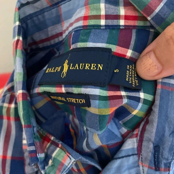 Ralph Lauren toddler boys button down long sleeve natural stretch plaid shirt 5 - Picture 4 of 5